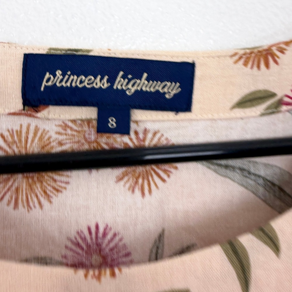 Princess Highway Linen Dress Womens 8 Peach Koala Floral Print Short Sleeve Boho - Picture 6 of 10